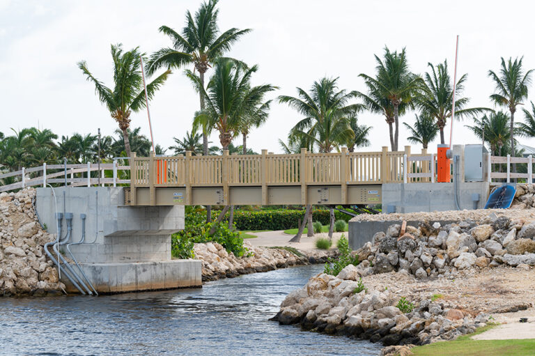 Single-Leaf Bascule Bridge Spans Waterway for Golf Cart Crossing